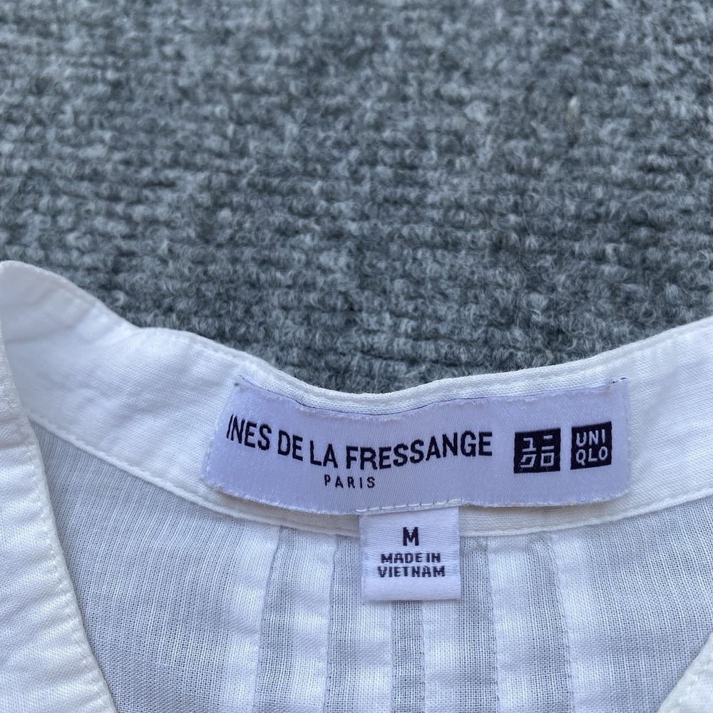 Uniqlo Ines De La Fressange Popover Top Shirt Size M White Pintuck Cottagecore - Picture 6 of 9